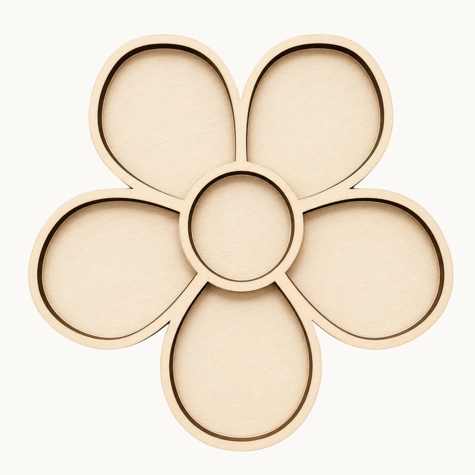 Laser Cut Wooden Flower Mosaic Base | 20cm Craft Kit, Paintable Blank
