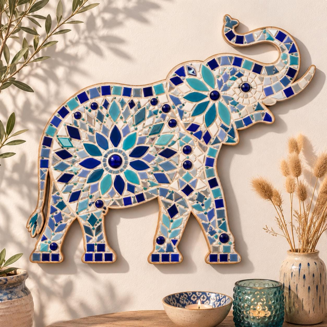 Wooden Elephant Mosaic Base – 6mm Birchwood Ply Craft Blank (23cm x 18cm) Garden Décor Projects