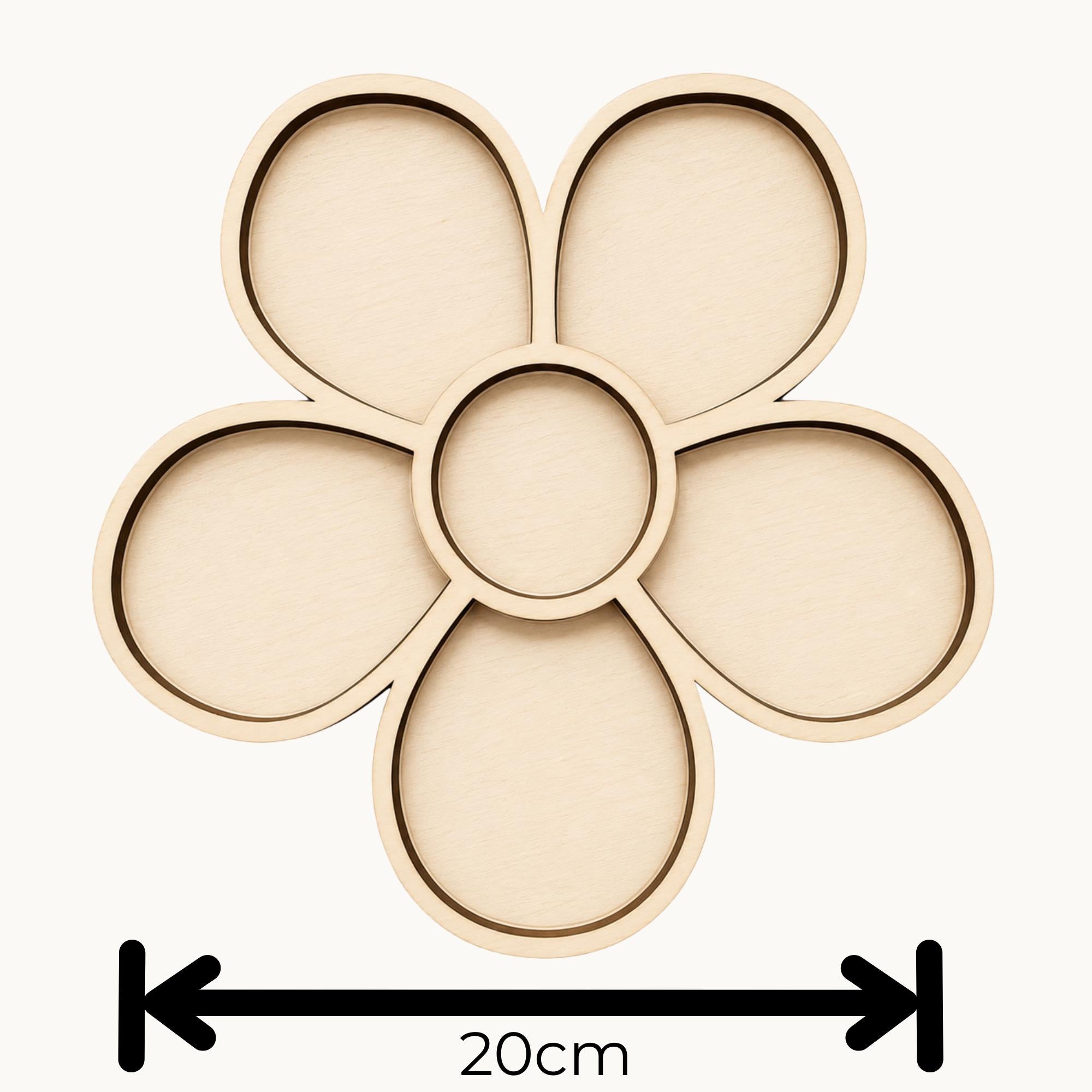 Laser Cut Wooden Flower Mosaic Base | 20cm Craft Kit, Paintable Blank
