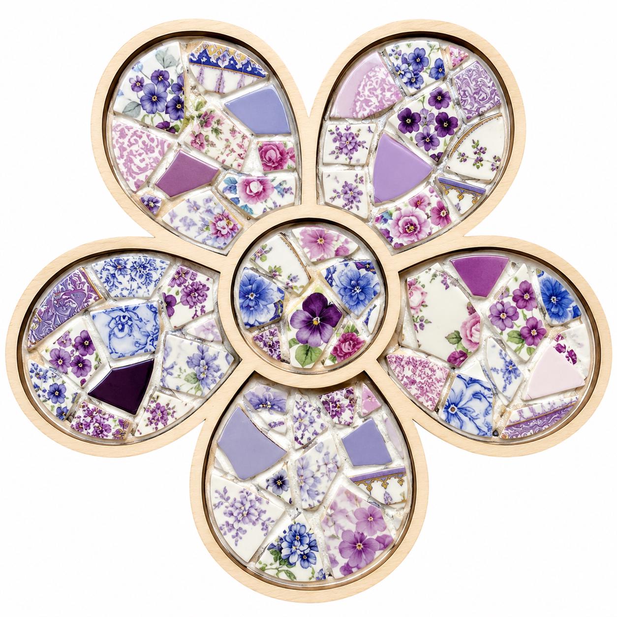 Laser Cut Wooden Flower Mosaic Base | 20cm Craft Kit, Paintable Blank