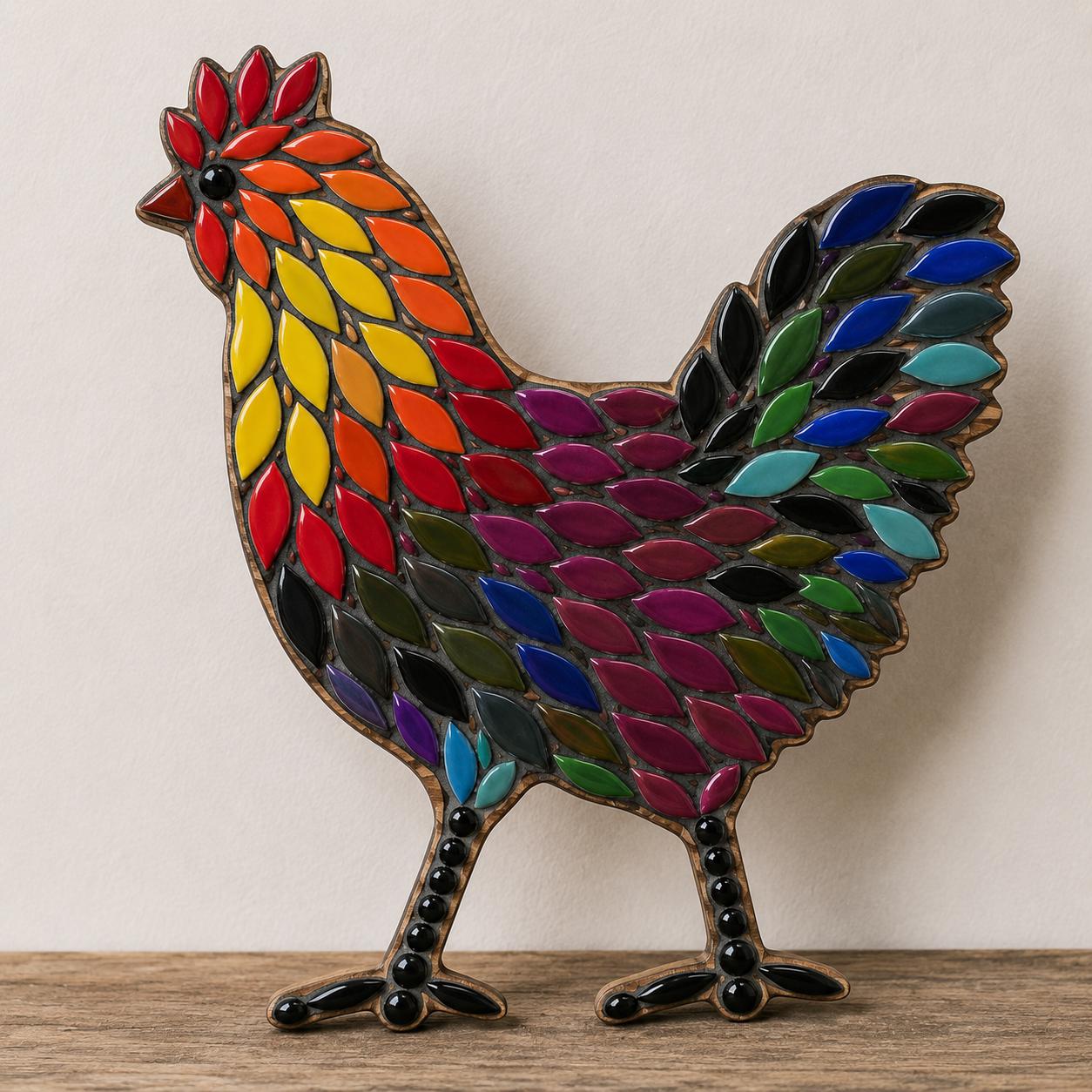 Wooden Rooster Mosaic Base – 6mm Birchwood Ply Craft Blank (21cm x 19cm) Garden Décor Projects