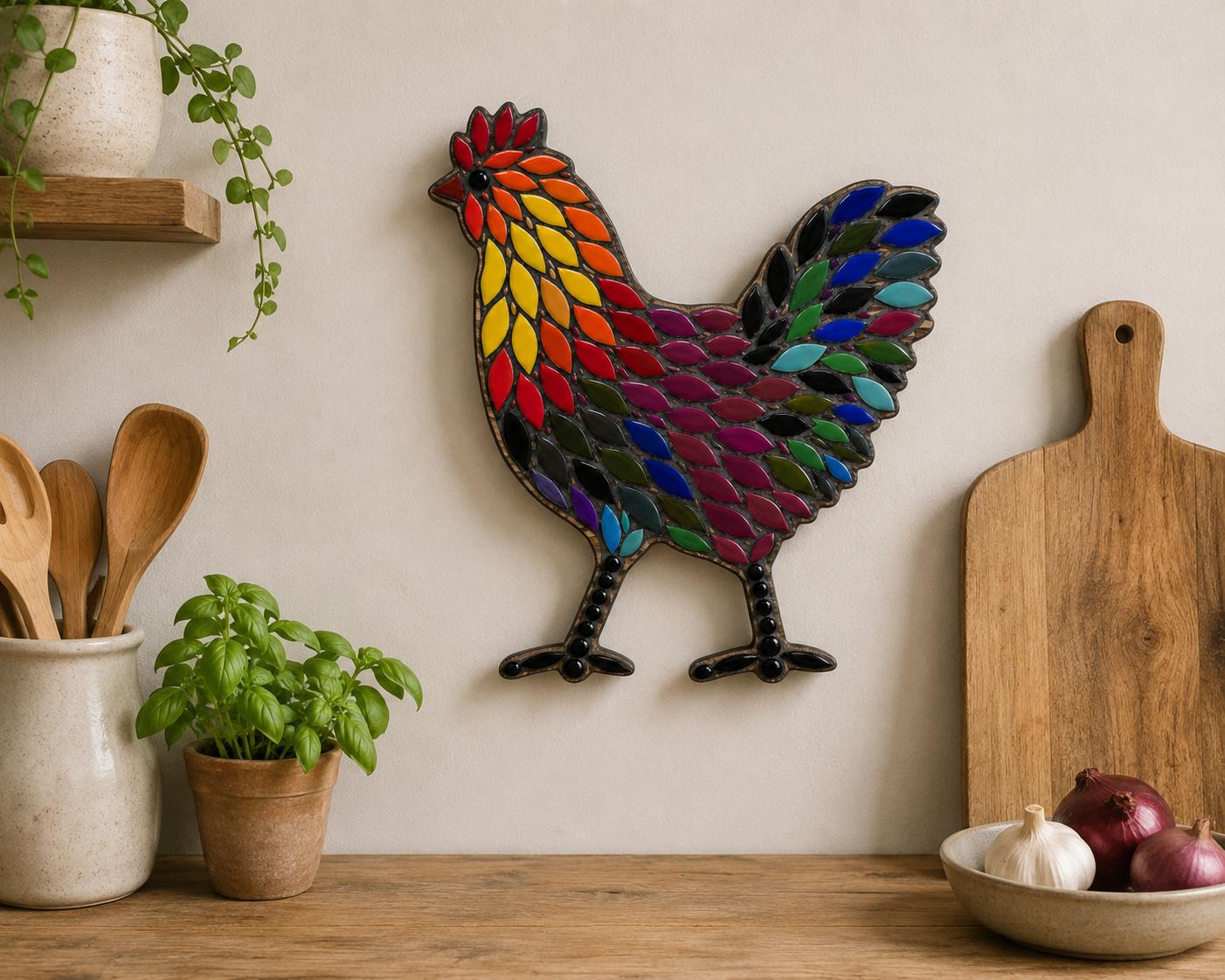 Wooden Rooster Mosaic Base – 6mm Birchwood Ply Craft Blank (21cm x 19cm) Garden Décor Projects