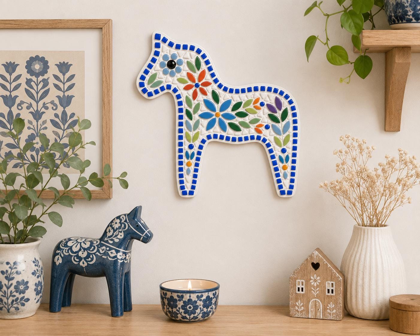 Scandi Folk Art Collection - Dala Horse Mosaic Kit DIY Mosaic Craft Kit | Nordic Folk Art | Beginner Mosaic Kit | Suitable for beginners