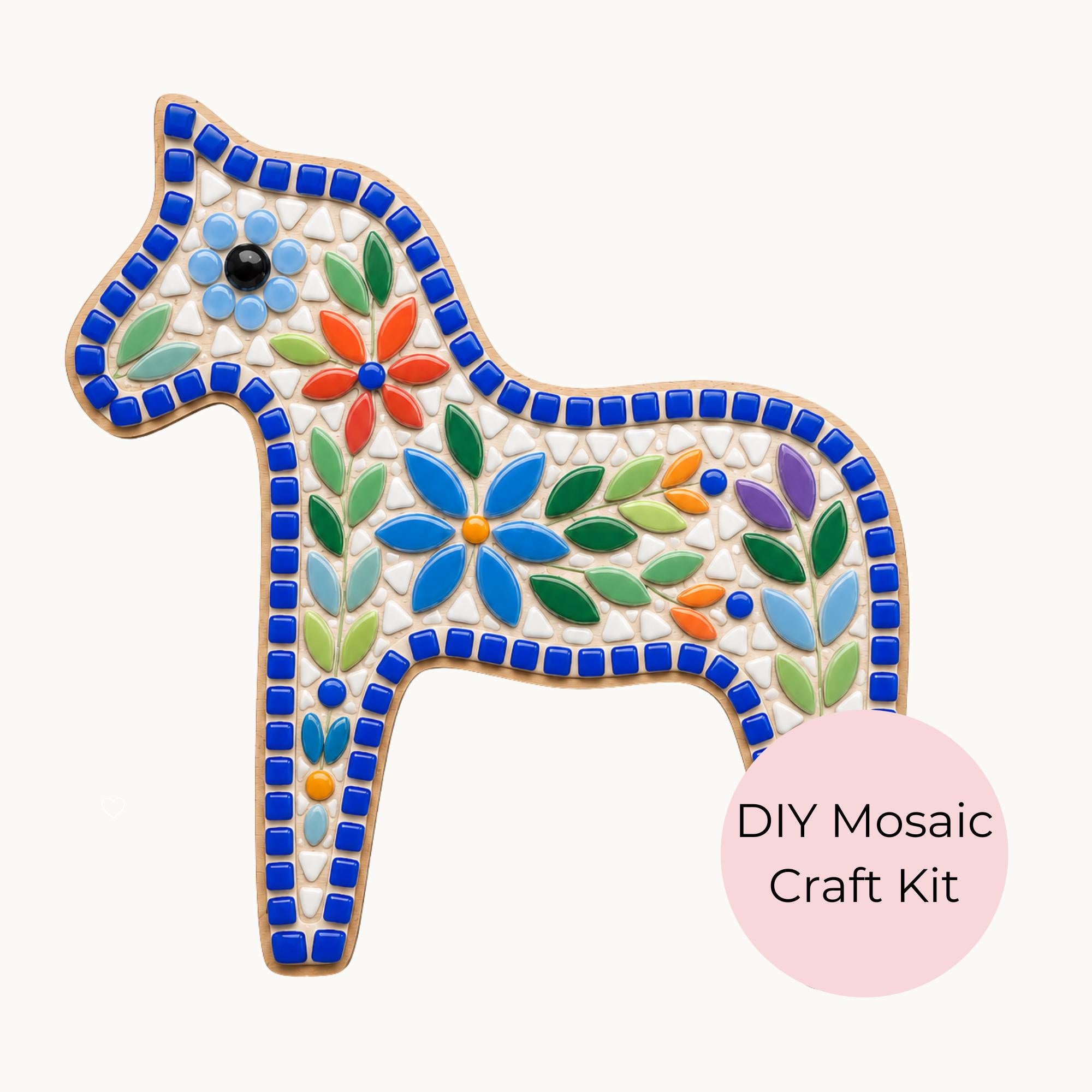 Scandi Folk Art Collection - Dala Horse Mosaic Kit DIY Mosaic Craft Kit | Nordic Folk Art | Beginner Mosaic Kit | Suitable for beginners