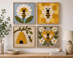 Kinusaiga Fabric Mosaic Patterns | 4 Bee Designs, 20cm Square (Digital Download)