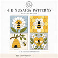 Kinusaiga Fabric Mosaic Patterns | 4 Bee Designs, 20cm Square (Digital Download)