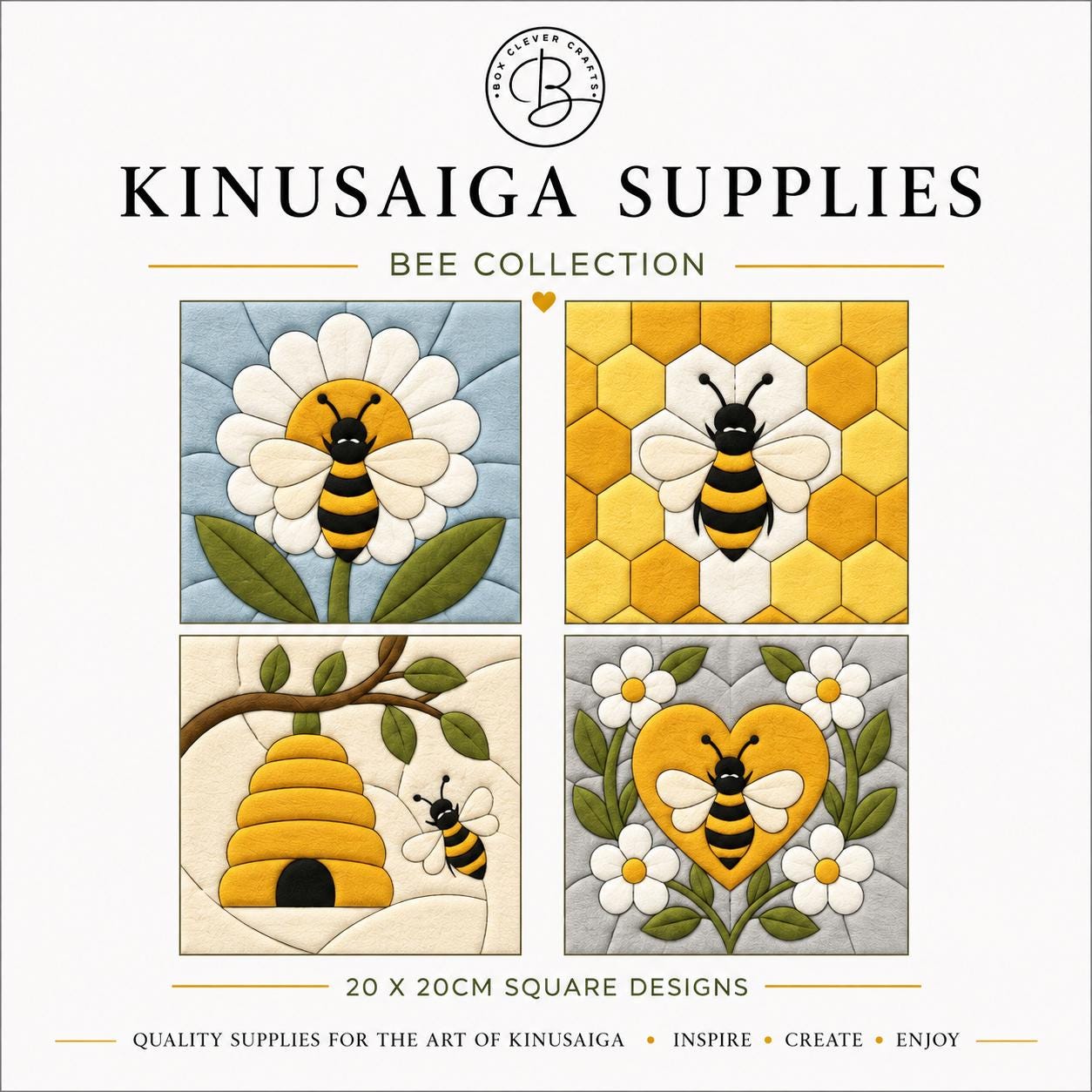 Bee Fabric Mosaic Supplies | Printed Pattern | Foam | Kinusaiga Tools | Simply Add Your Own Fabric