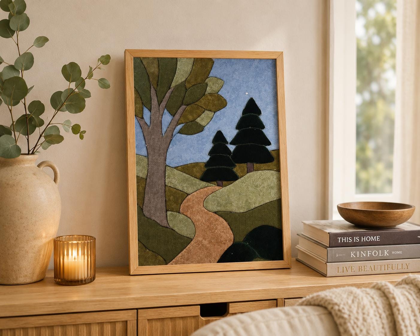 Fabric Mosaic Kit | Forest Path Kinusaiga Craft | No Sew Art (Beginner Friendly)