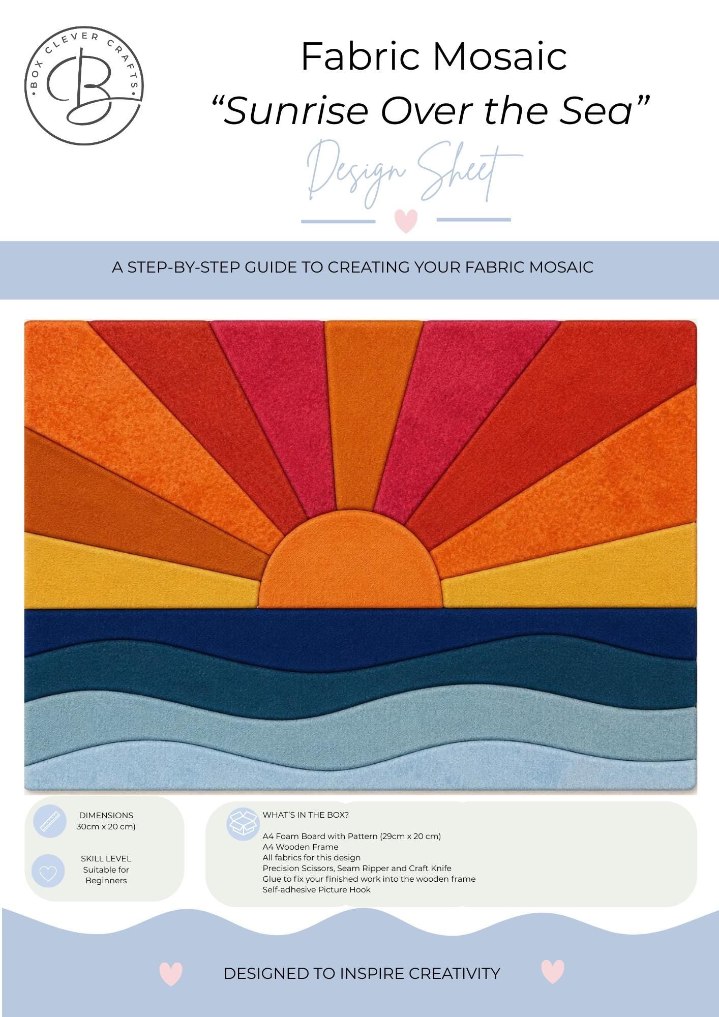 Box Clever Sunrise Fabric Mosaic Kit | Kinusaiga Inspired, Beginner Friendly | Includes Fabrics and Frame