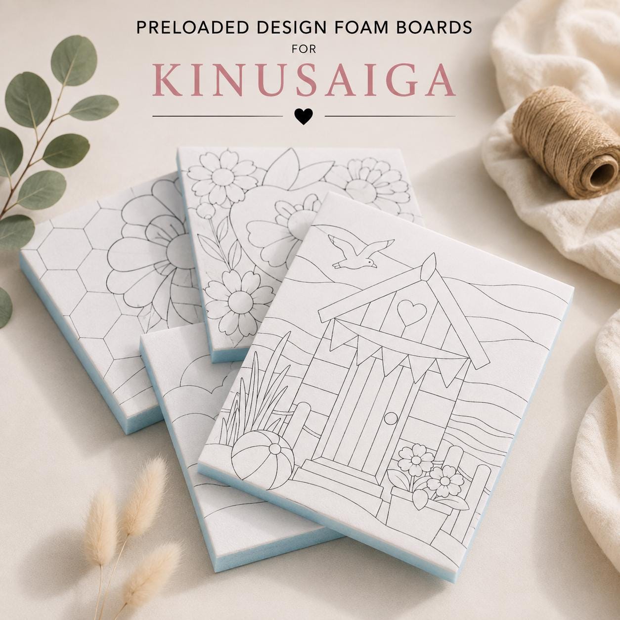 Kinusaiga Foam Board Pattern | Pre Printed Fabric Mosaic Board | A4  | Choose Your Design | No Sew Fabric Craft | DIY Kinusaiga