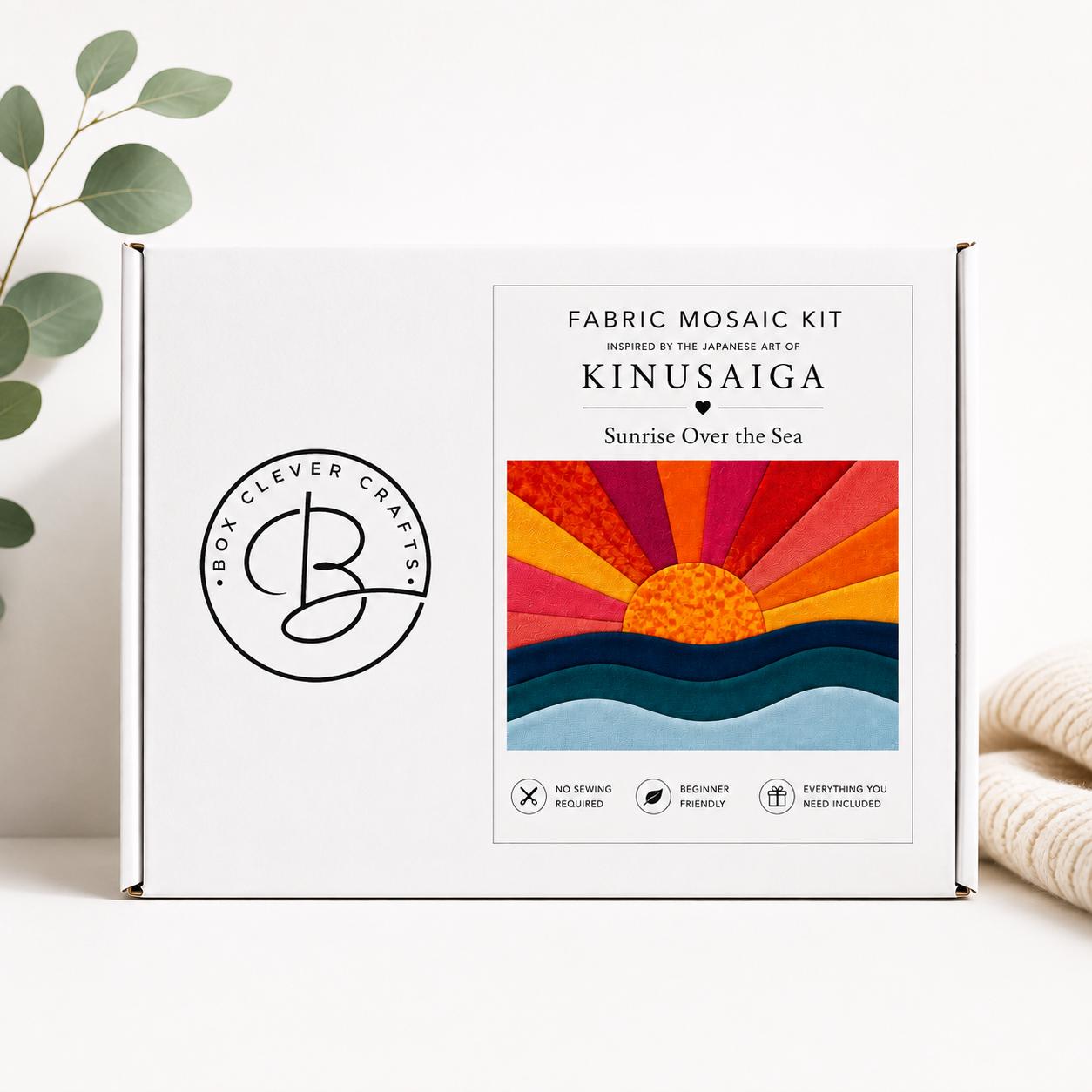 Box Clever Sunrise Fabric Mosaic Kit | Kinusaiga Inspired, Beginner Friendly | Includes Fabrics and Frame