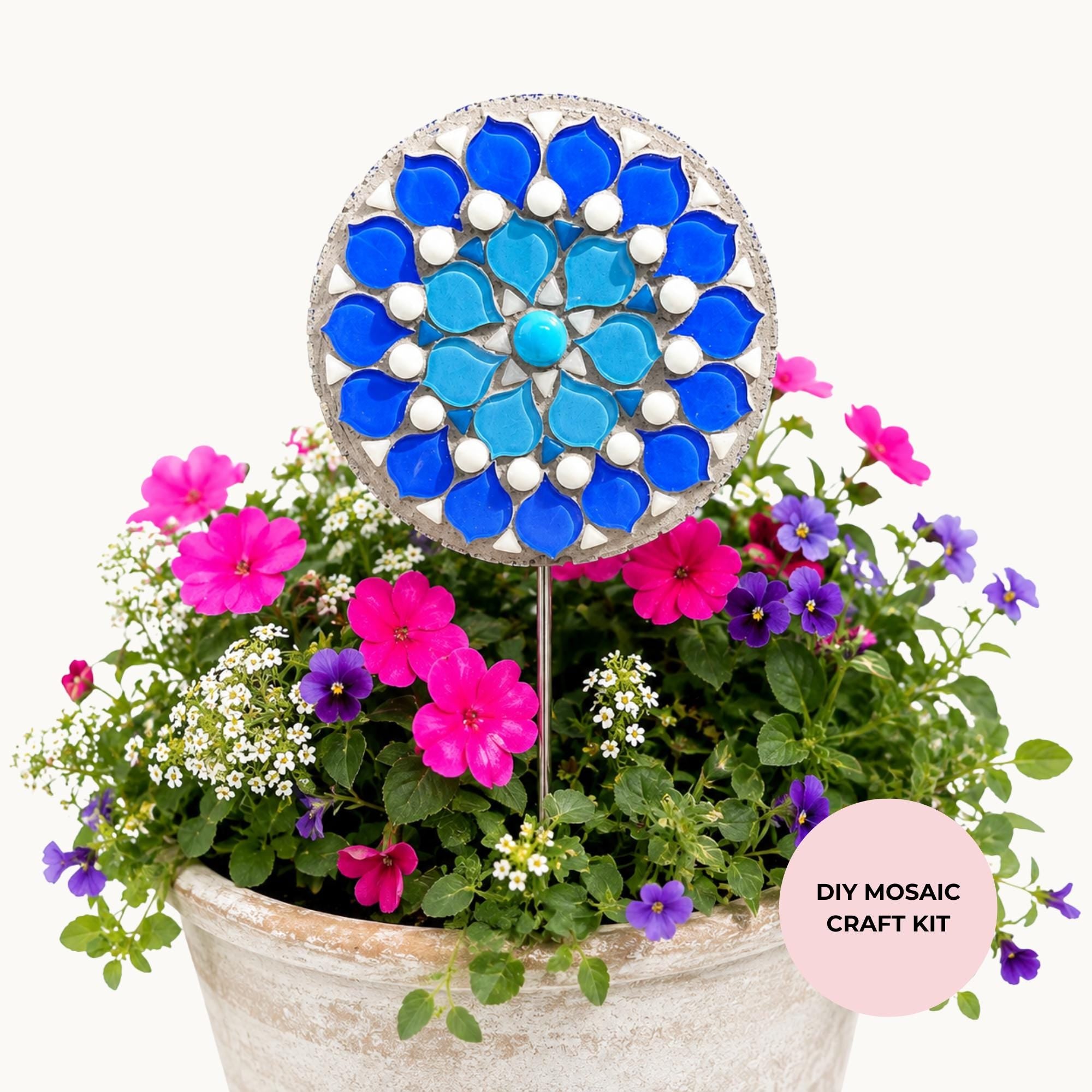 Jaipur Blue Flower Pop Mosaic Kit – DIY Garden Mosaic Craft Kit for Beginners