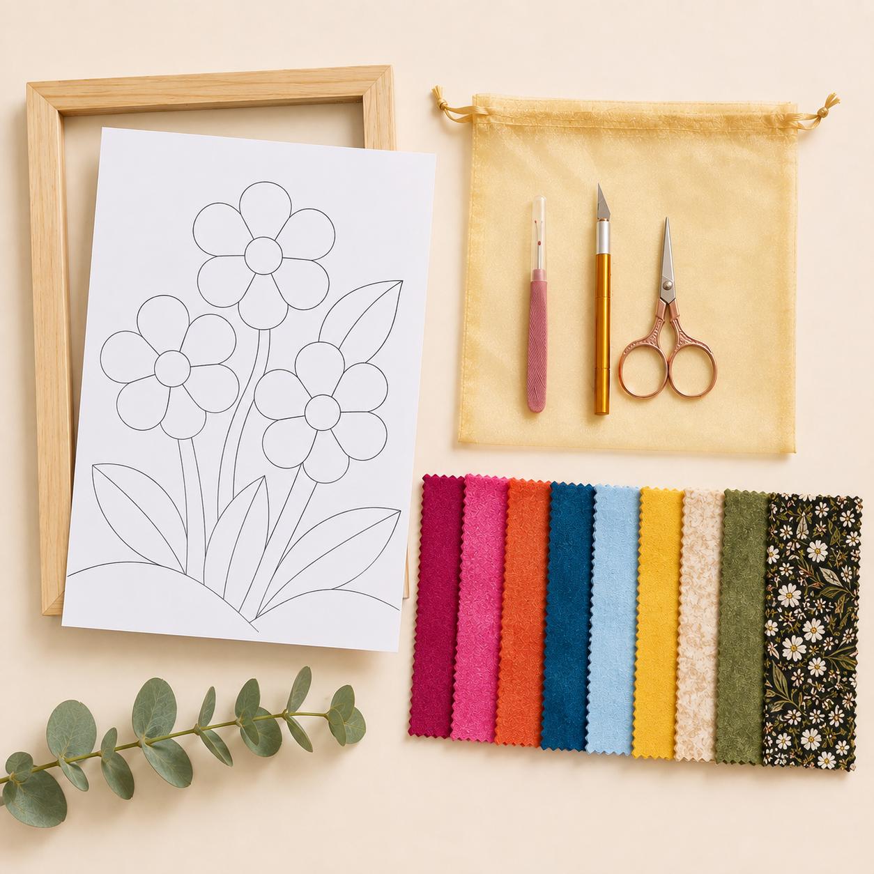 Fabric Mosaic Kit | Wildflower Garden Kinusaiga Craft | Beginner No Sew Art