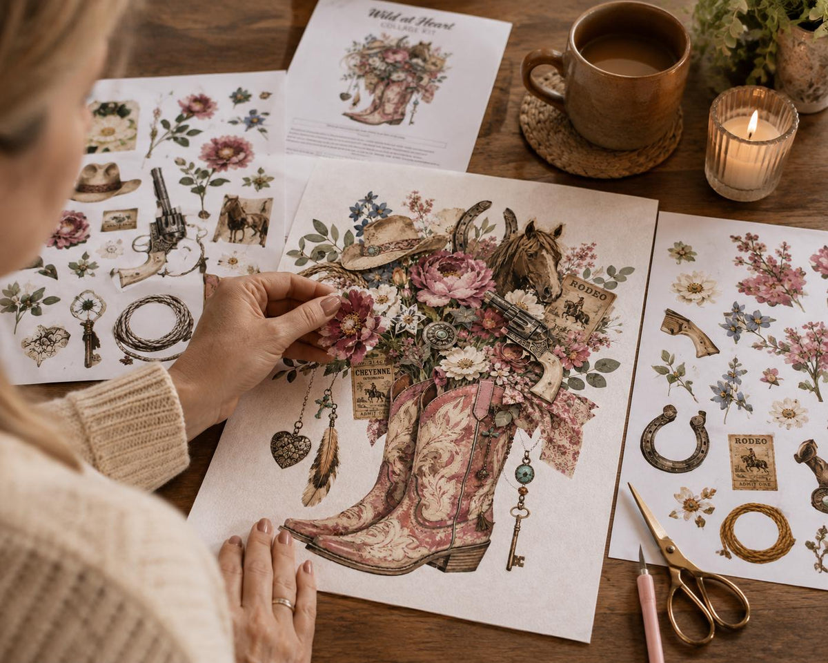 Collage Art Kit | Create Your Own Poster | Wild At Heart Cowboy Boots | Perfect Gift Idea