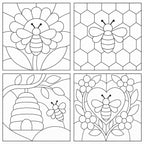 Kinusaiga Fabric Mosaic Patterns | 4 Bee Designs, 20cm Square (Digital Download)