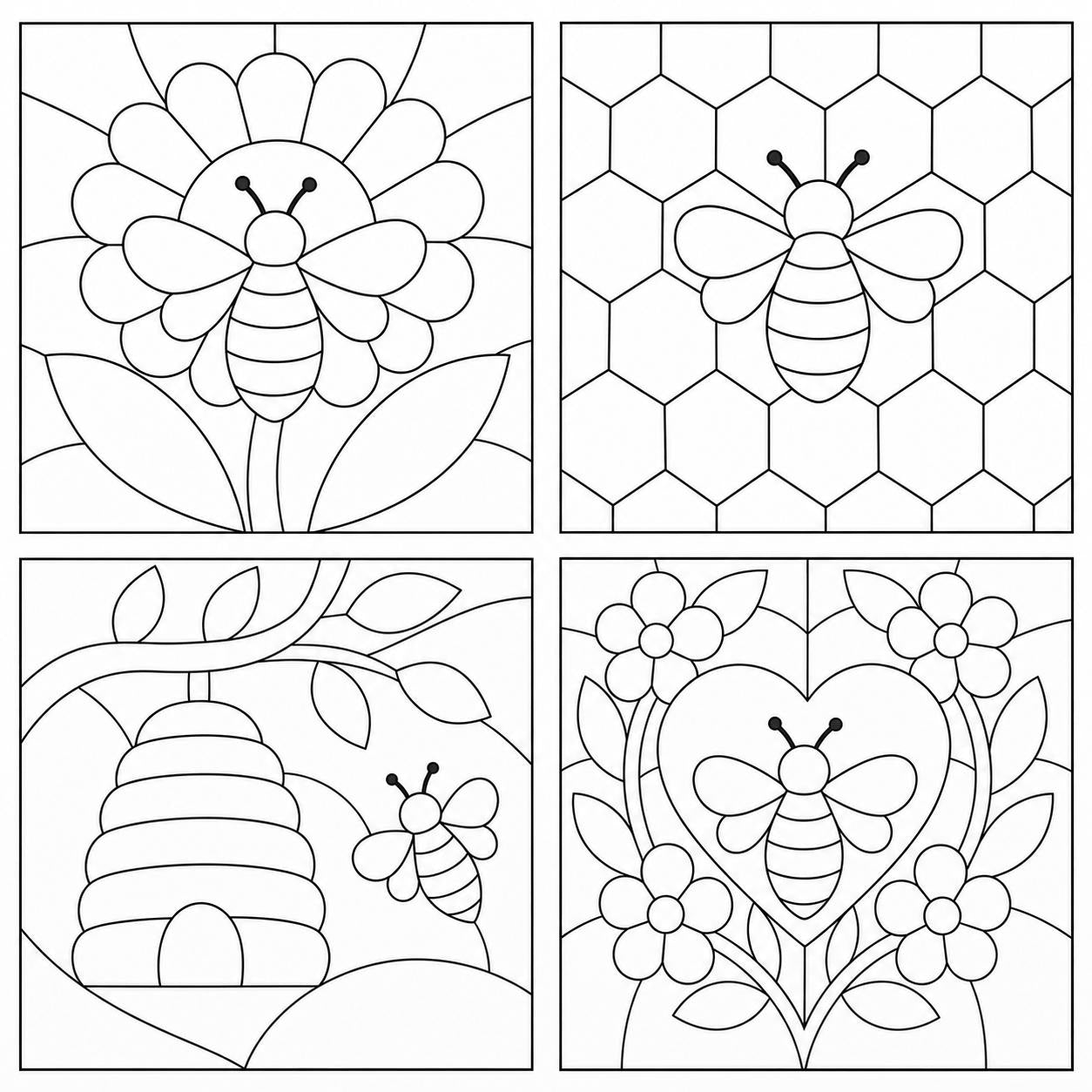 Kinusaiga Fabric Mosaic Patterns | 4 Bee Designs, 20cm Square (Digital Download)