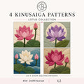 4 Lotus Kinusaiga Patterns | Fabric Mosaic Templates (PDF Download)