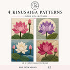 4 Lotus Kinusaiga Patterns | Fabric Mosaic Templates (PDF Download)