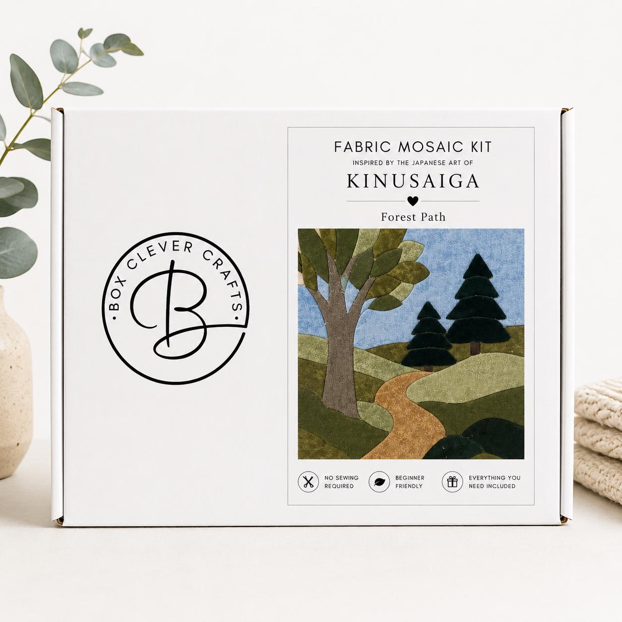 Fabric Mosaic Kit | Forest Path Kinusaiga Craft | No Sew Art (Beginner Friendly)