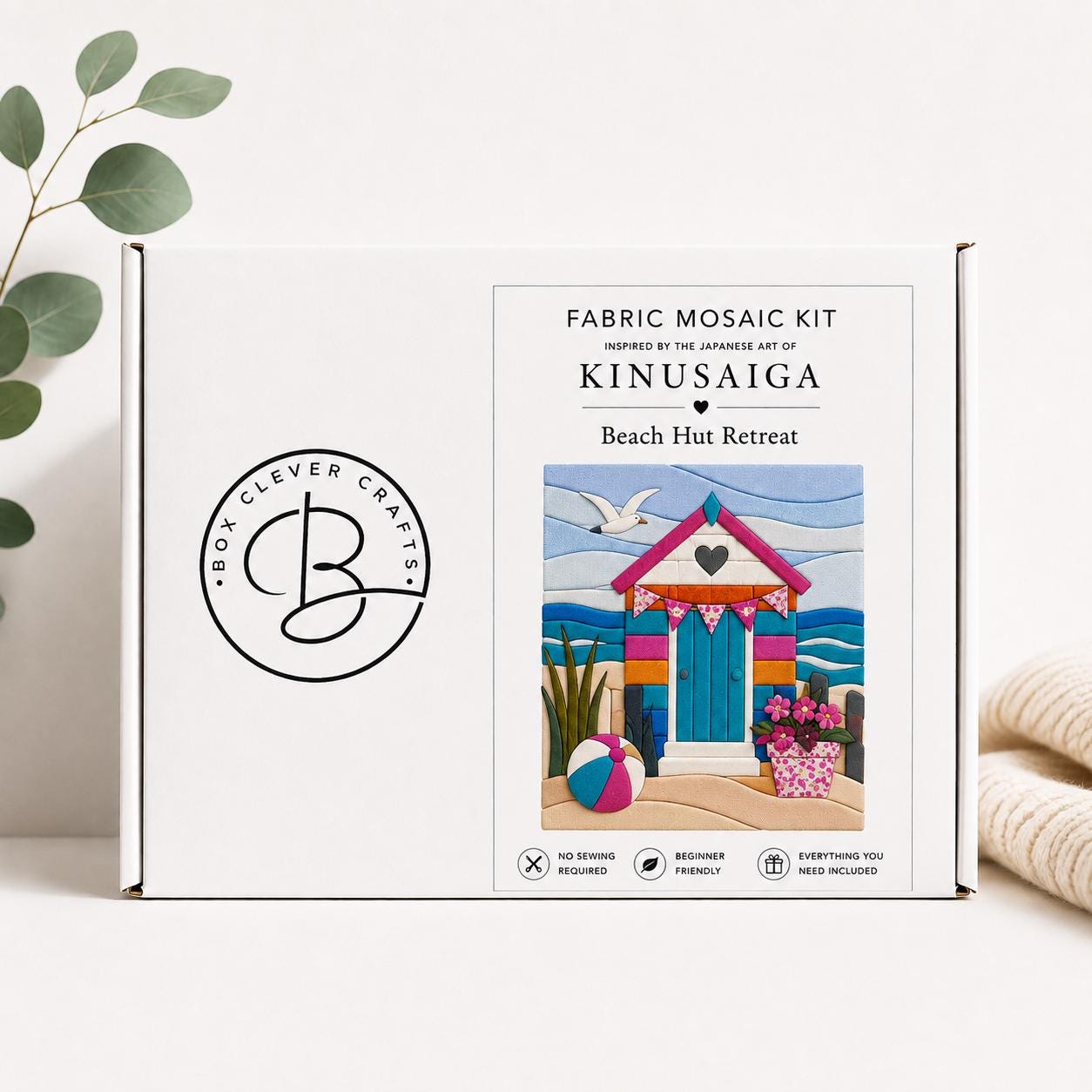 Fabric Mosaic Kit - Kinusaiga Inspired Beach Hut Retreat  Beginner Friendly | Includes Fabrics and Frame