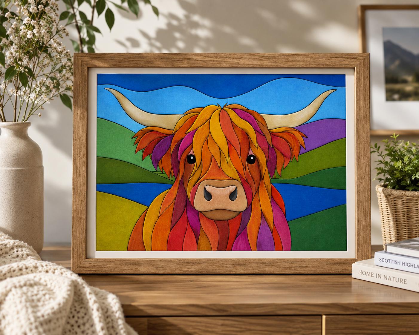 Highland Cow Fabric Mosaic Kit | Beginner Kinusaiga Craft | No Sew Textile Art