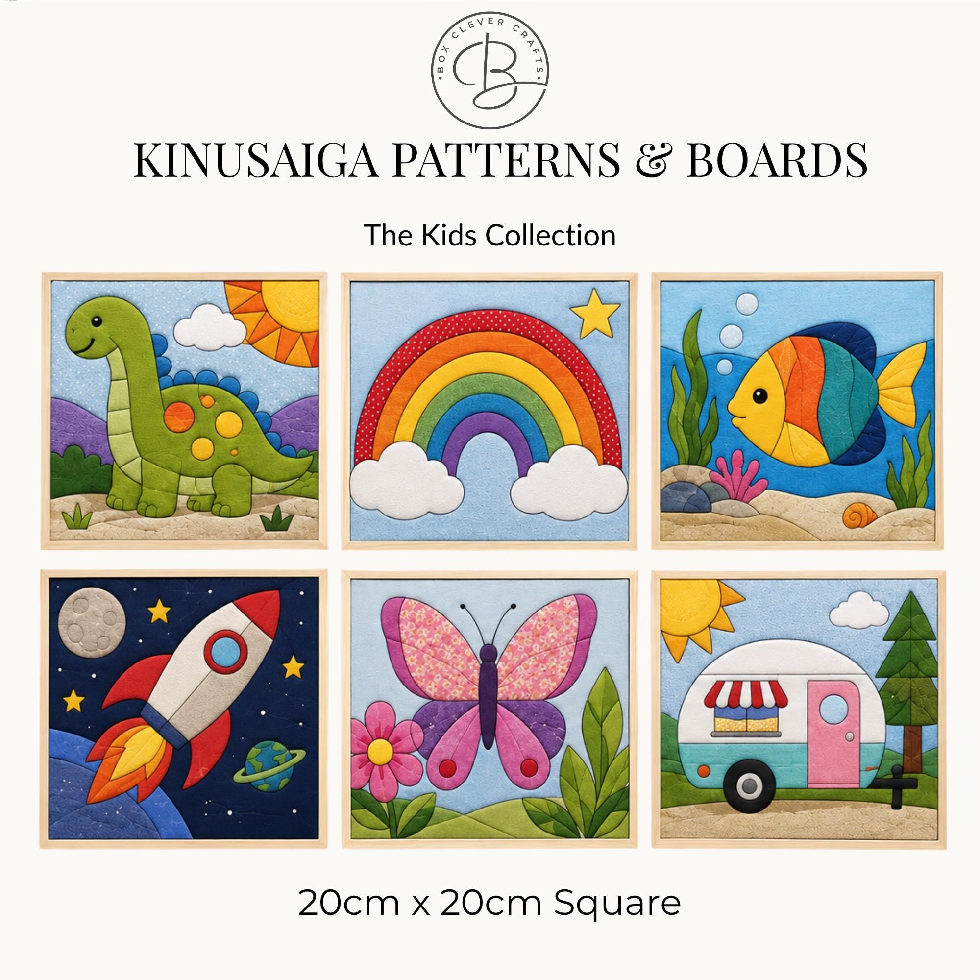 Children’s Fun Fabric Mosaic Patterns | Kinusaiga Craft Board | Nursery Wall Art | 20cm Square | Beginner Fabric Craft