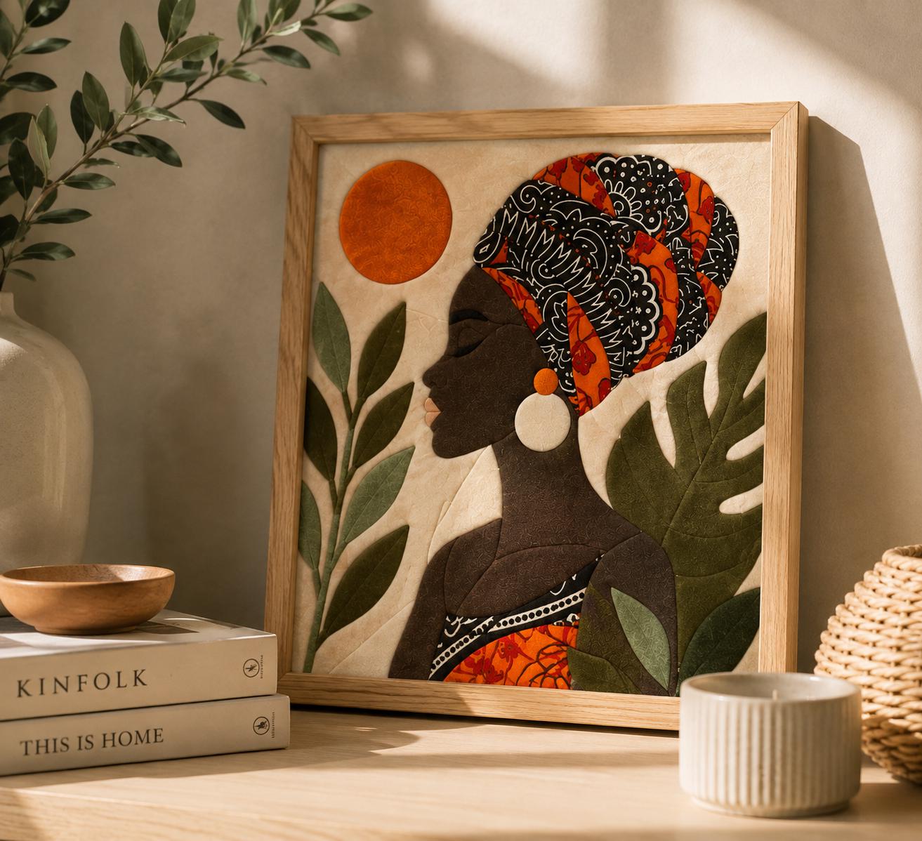 Fabric Mosaic Kit | Intermediate Level Kinusaiga Craft Kit | African Inspired Textile Art  - Zuri from our Heritage Range | A4 Framed