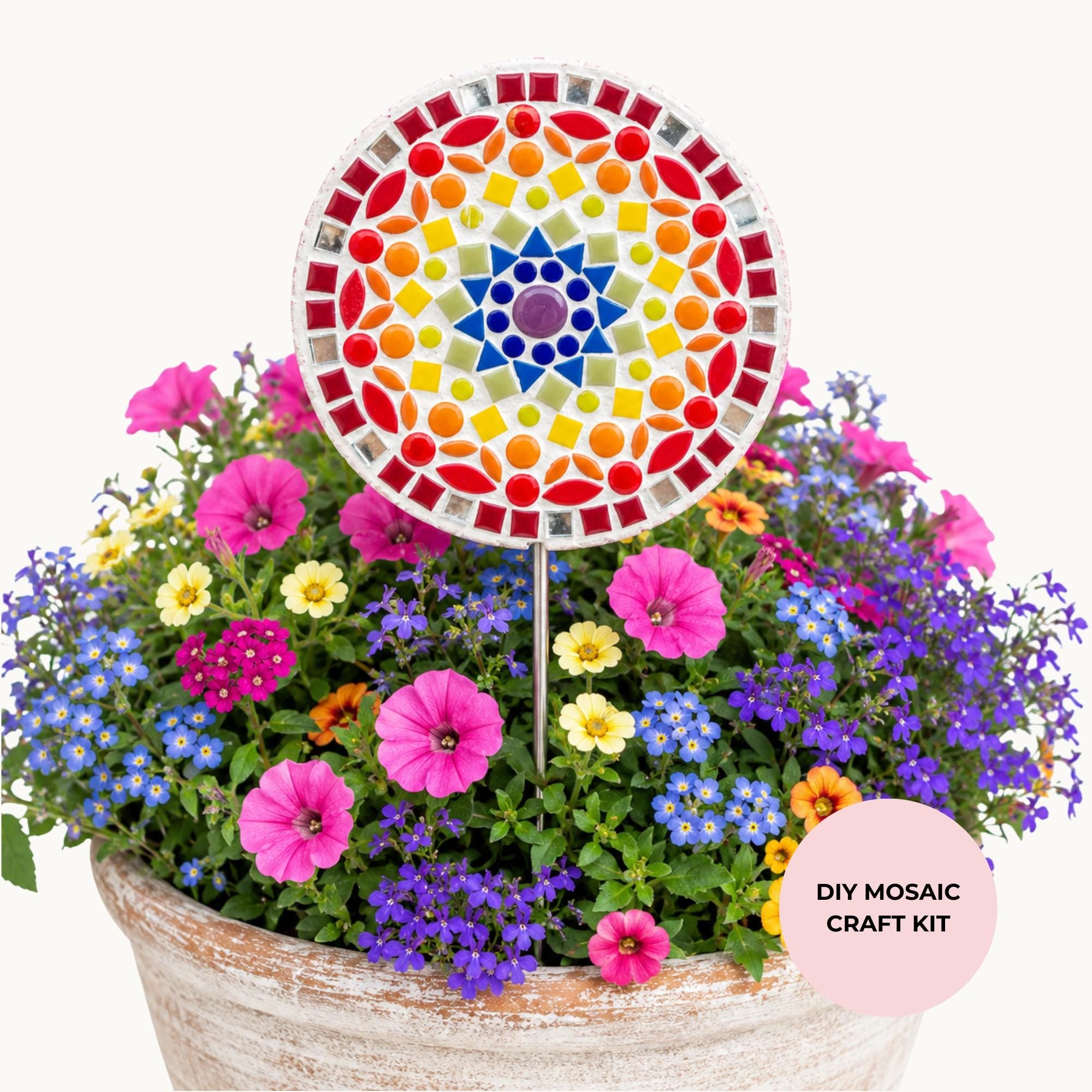 Rainbow Bloom Flower Pop Mosaic Kit – DIY Garden Mosaic Craft Kit for Beginners
