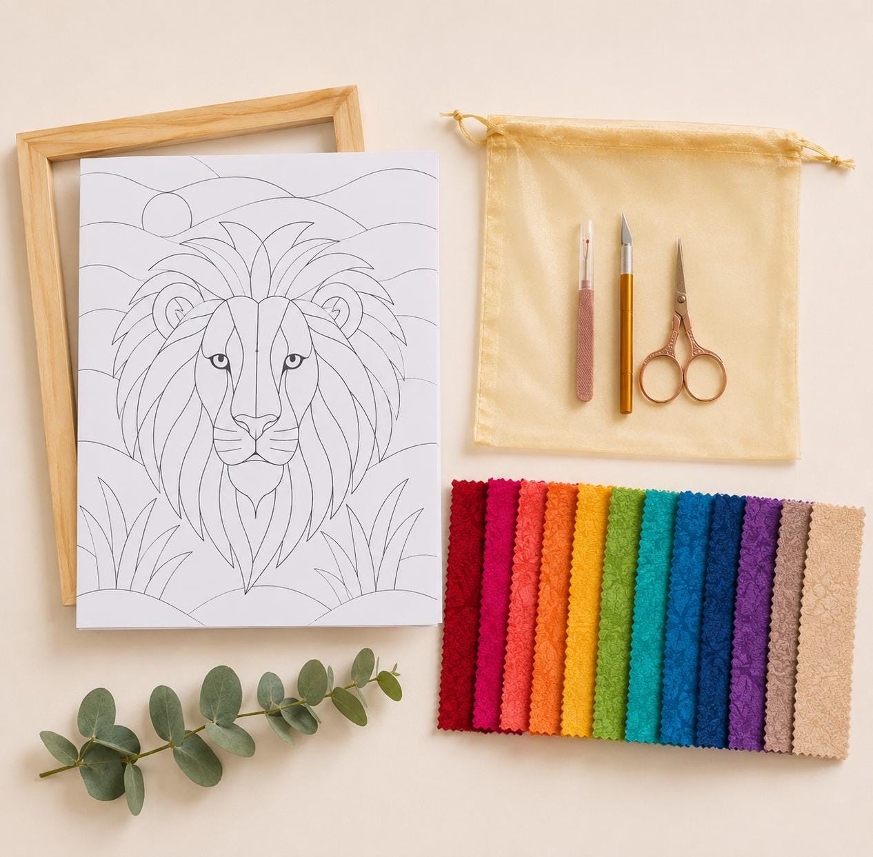 Fabric Mosaic Kit | Kinusaiga Inspired Magestic, Beginner Friendly | Includes Fabrics and Frame