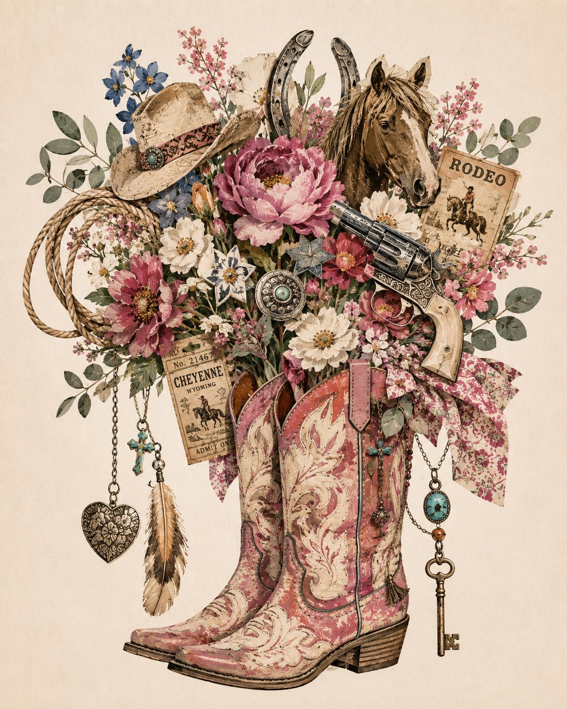 Collage Art Kit | Create Your Own Poster | Wild At Heart Cowboy Boots | Perfect Gift Idea
