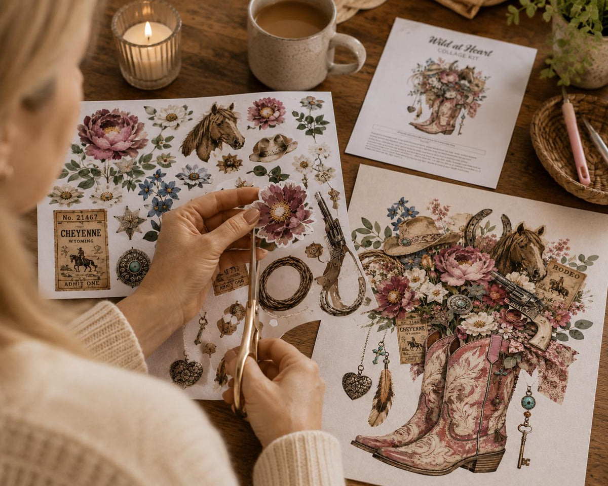 Collage Art Kit | Create Your Own Poster | Wild at Heart Cowgirl Floral | Perfect Gift Idea