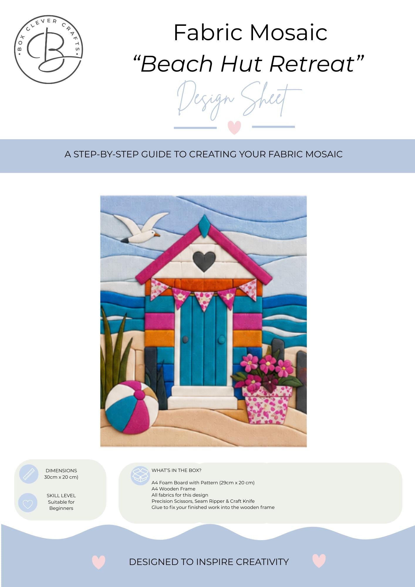 Fabric Mosaic Kit - Kinusaiga Inspired Beach Hut Retreat  Beginner Friendly | Includes Fabrics and Frame