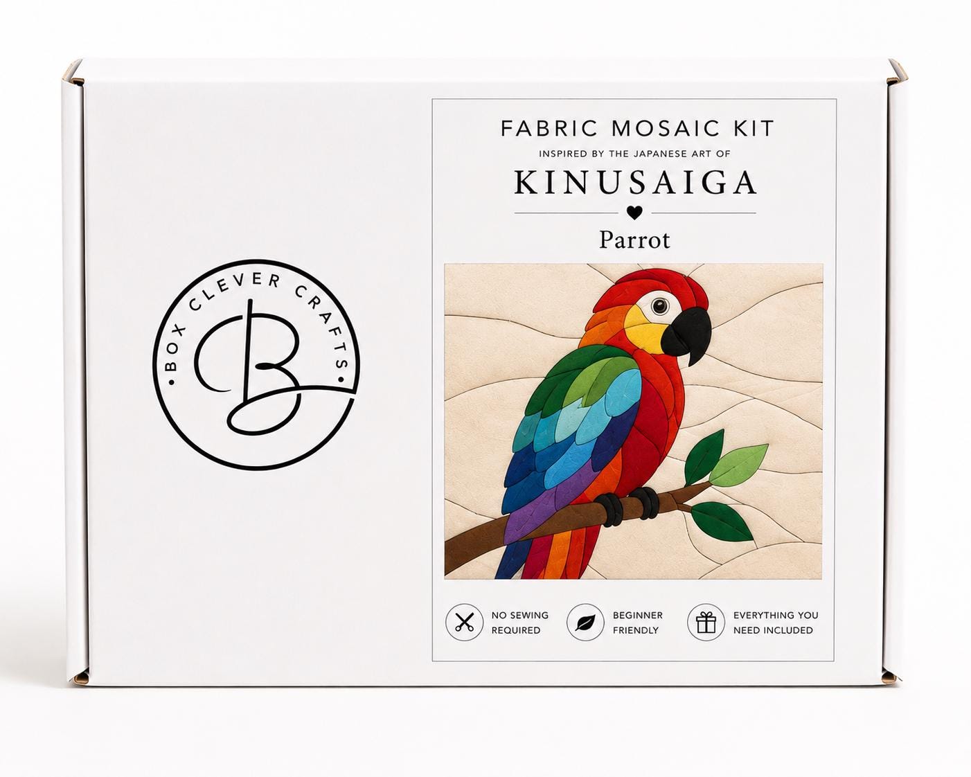 Fabric Mosaic Kit | Kinusaiga Inspired Rio the Parrot, Beginner Friendly | Includes Fabrics and Frame