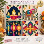 Diwali Kinusaiga Patterns | Festival of Lights Craft Kit | Diwali Diyas, Elephant, Lanterns and Rangoli | Fabric Art | PDF or Foam Board