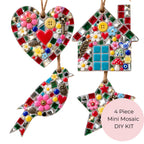 Mini Mosaic Craft Kit – 4 Mosaic Hanging Decorations – Heart, House, Bird & Star
