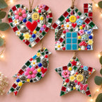 Mini Mosaic Craft Kit – 4 Mosaic Hanging Decorations – Heart, House, Bird & Star