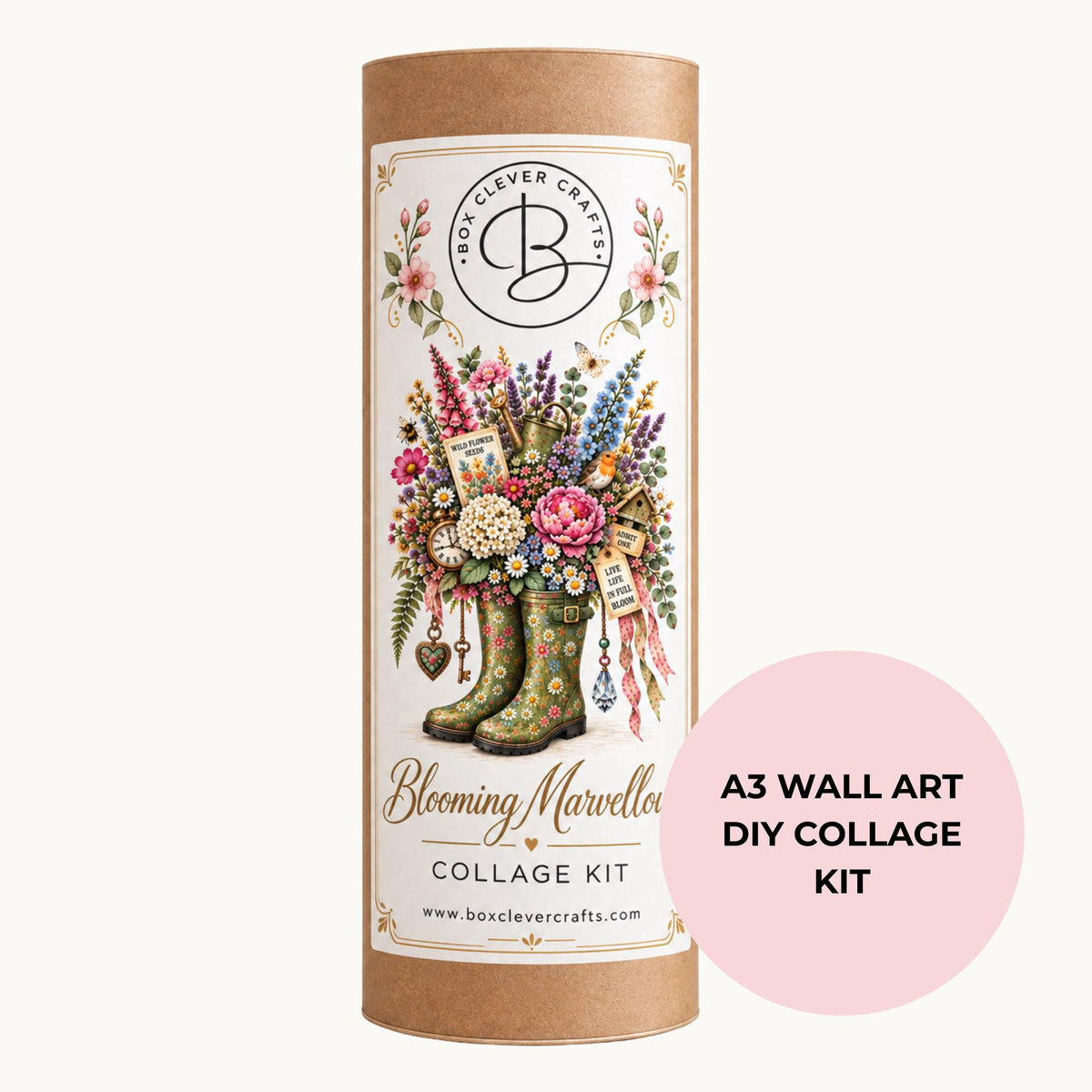 Collage Art Kit | Create Your Own Poster | Blooming Marvellous Wellington Boots | Perfect Gift Idea