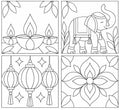 Diwali Kinusaiga Patterns | Festival of Lights Craft Kit | Diwali Diyas, Elephant, Lanterns and Rangoli | Fabric Art | PDF or Foam Board