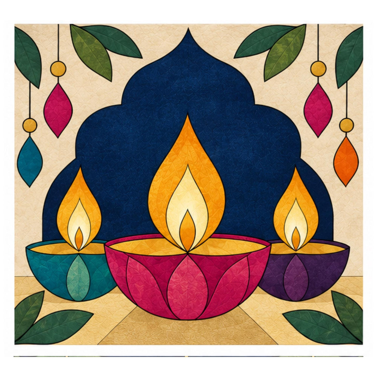 Diwali Kinusaiga Patterns | Festival of Lights Craft Kit | Diwali Diyas, Elephant, Lanterns and Rangoli | Fabric Art | PDF or Foam Board