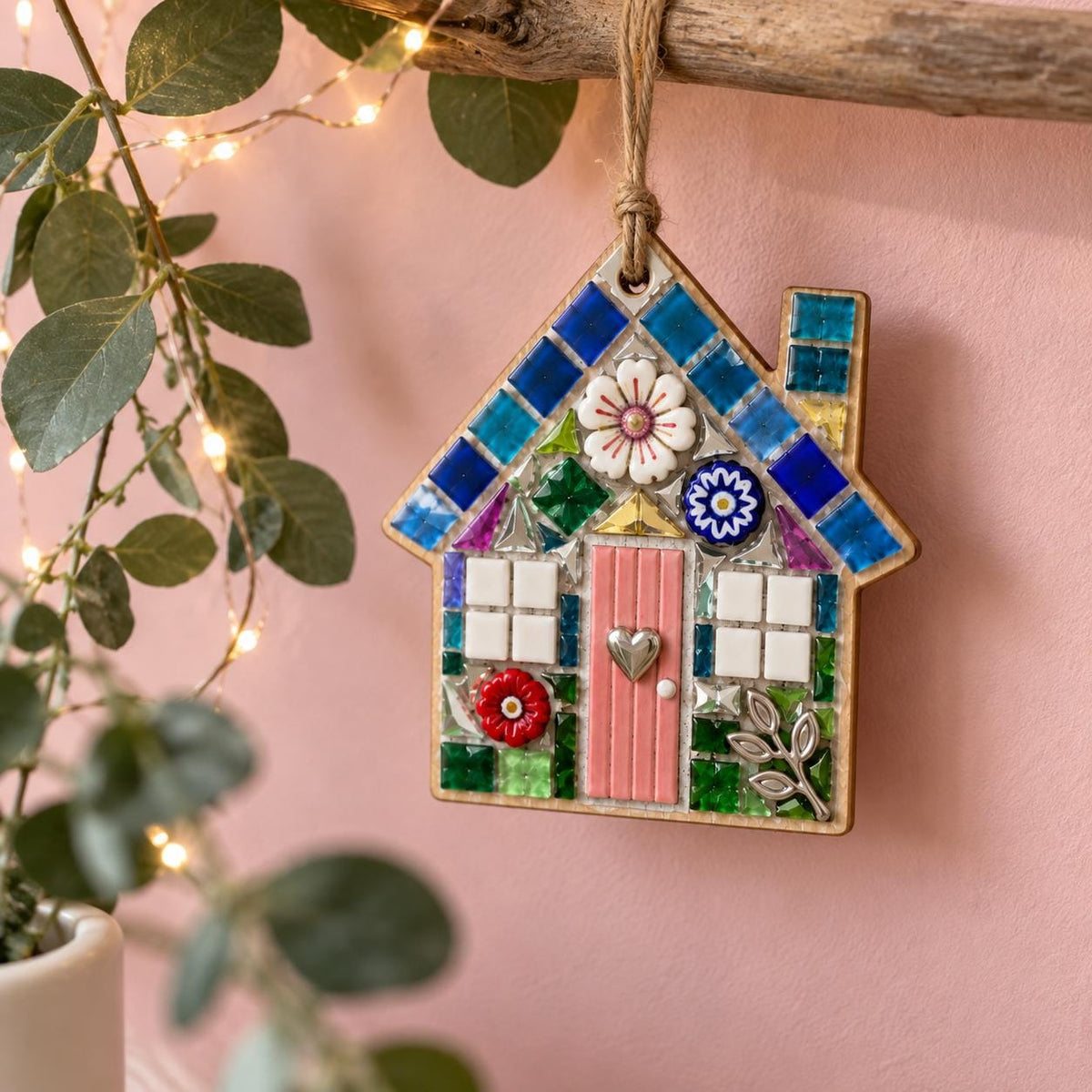 Mini Mosaic Craft Kit – 4 Mosaic Hanging Decorations – Heart, House, Bird & Star