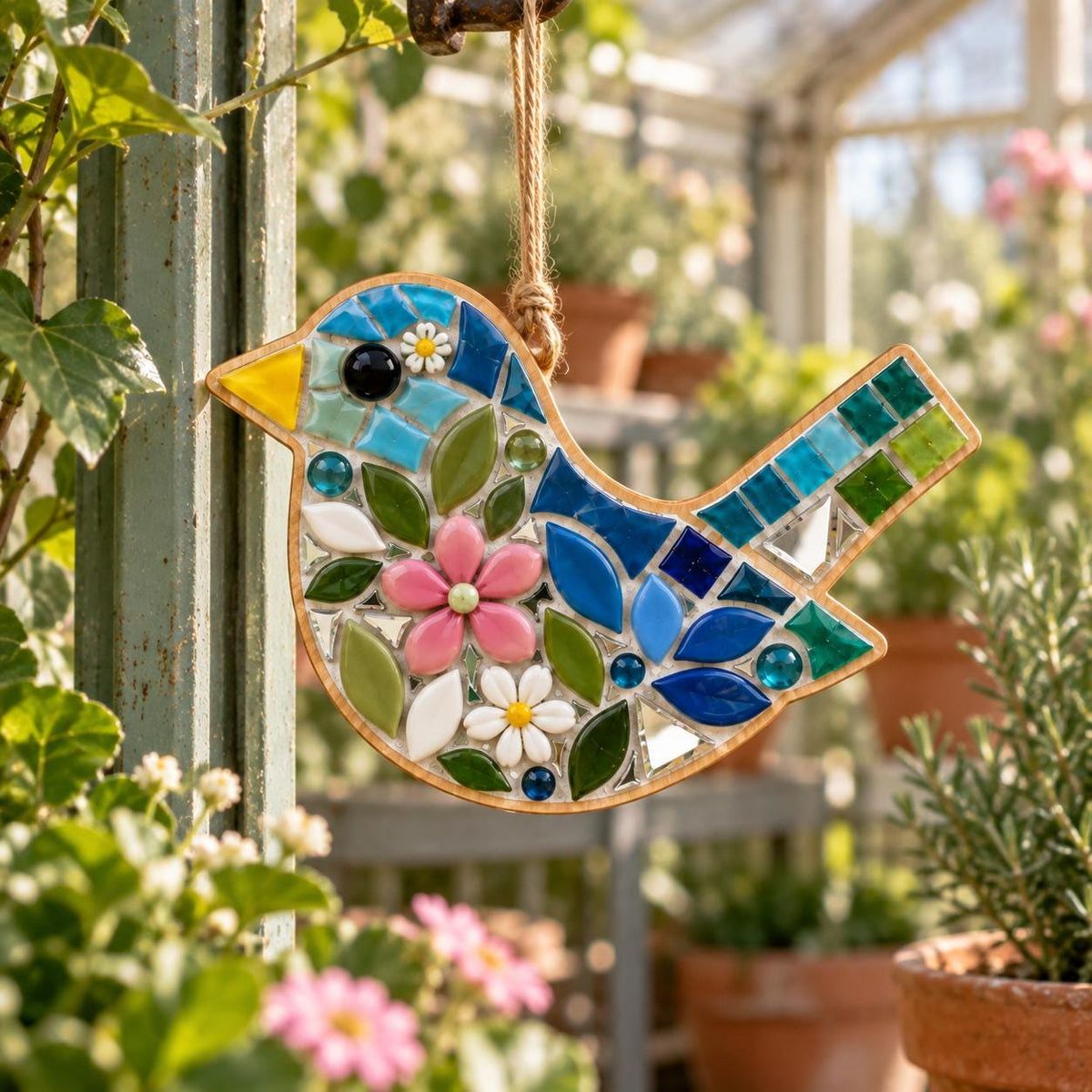 Mini Mosaic Craft Kit – 4 Mosaic Hanging Decorations – Heart, House, Bird & Star