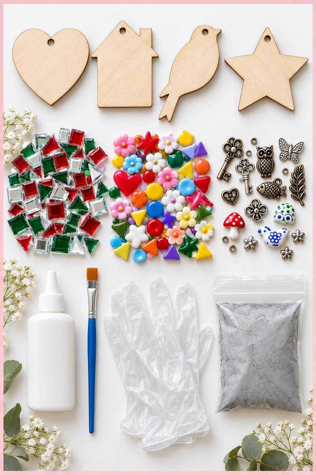 Mini Mosaic Craft Kit – 4 Mosaic Hanging Decorations – Heart, House, Bird & Star