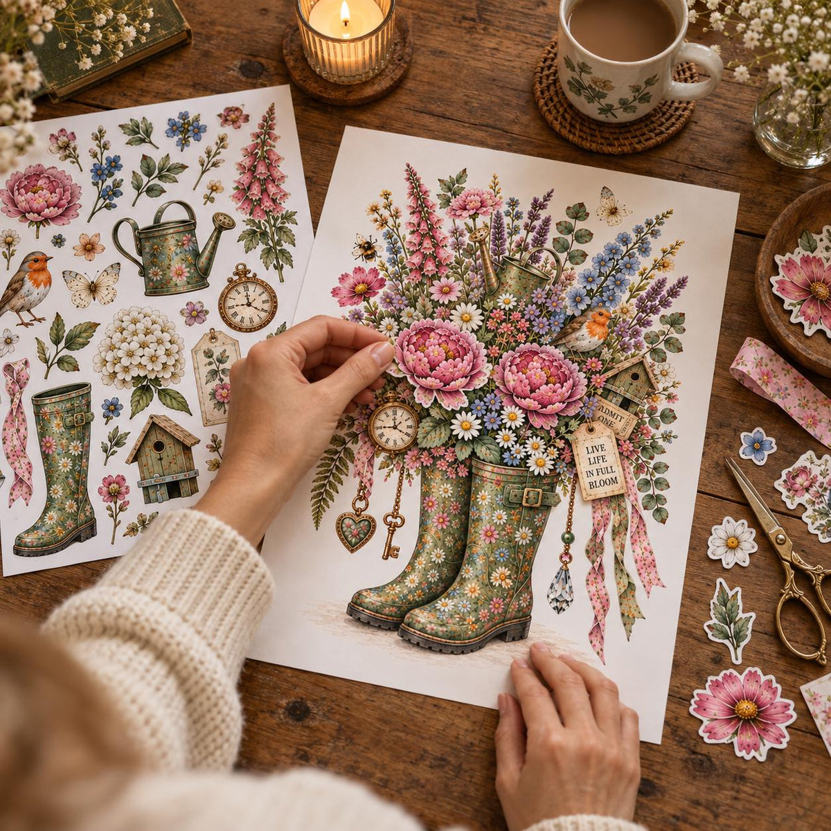 Collage Art Kit | Create Your Own Poster | Blooming Marvellous Wellington Boots | Perfect Gift Idea