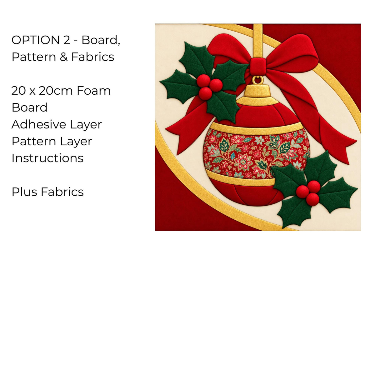Kinusaiga Fabric Mosaic Christmas Bauble Kit | Christmas Craft Kit for Adults | Festive Wall Art | Beginners No Sew Craft Gift
