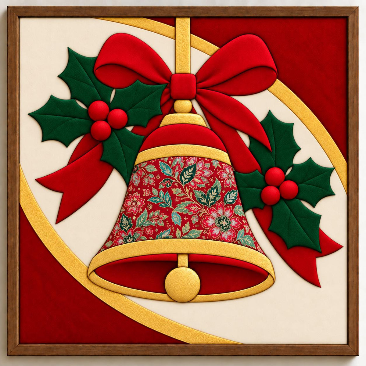 Kinusaiga Fabric Mosaic Christmas Bell Kit | Christmas Craft Kit for Adults | Festive Wall Art | Beginners No Sew Craft Gift