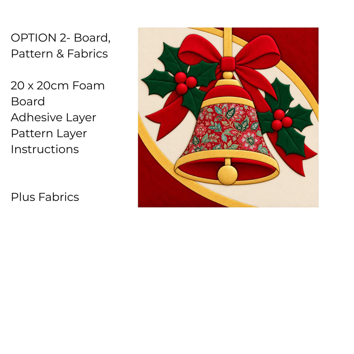 Kinusaiga Fabric Mosaic Christmas Bell Kit | Christmas Craft Kit for Adults | Festive Wall Art | Beginners No Sew Craft Gift