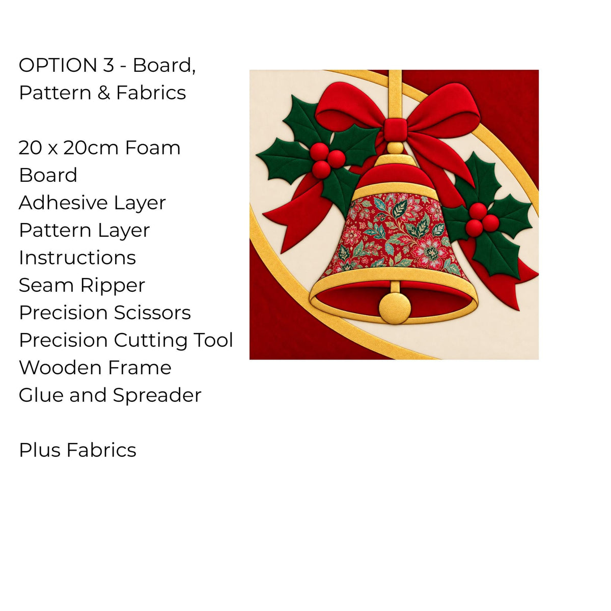 Kinusaiga Fabric Mosaic Christmas Bell Kit | Christmas Craft Kit for Adults | Festive Wall Art | Beginners No Sew Craft Gift