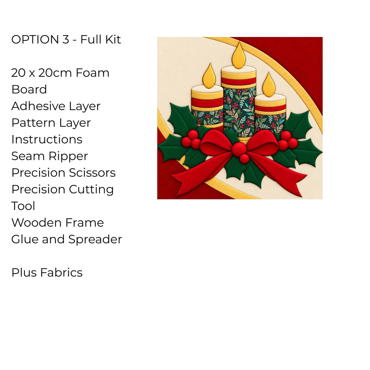 Kinusaiga Fabric Mosaic Christmas Candle Kit | Christmas Craft Kit for Adults | Festive Wall Art | Beginners No Sew Craft Gift