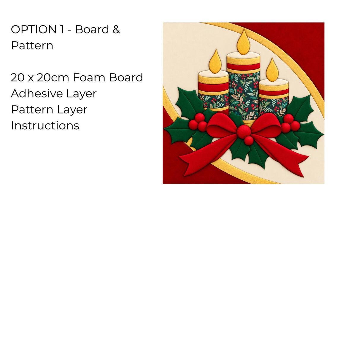 Kinusaiga Fabric Mosaic Christmas Candle Kit | Christmas Craft Kit for Adults | Festive Wall Art | Beginners No Sew Craft Gift