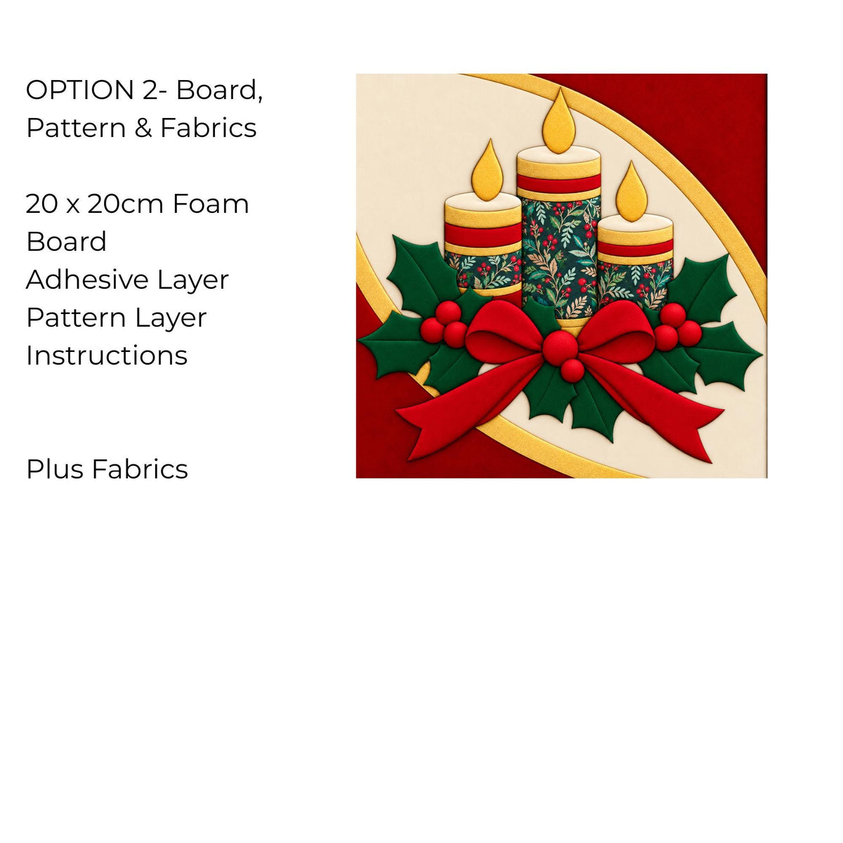 Kinusaiga Fabric Mosaic Christmas Candle Kit | Christmas Craft Kit for Adults | Festive Wall Art | Beginners No Sew Craft Gift